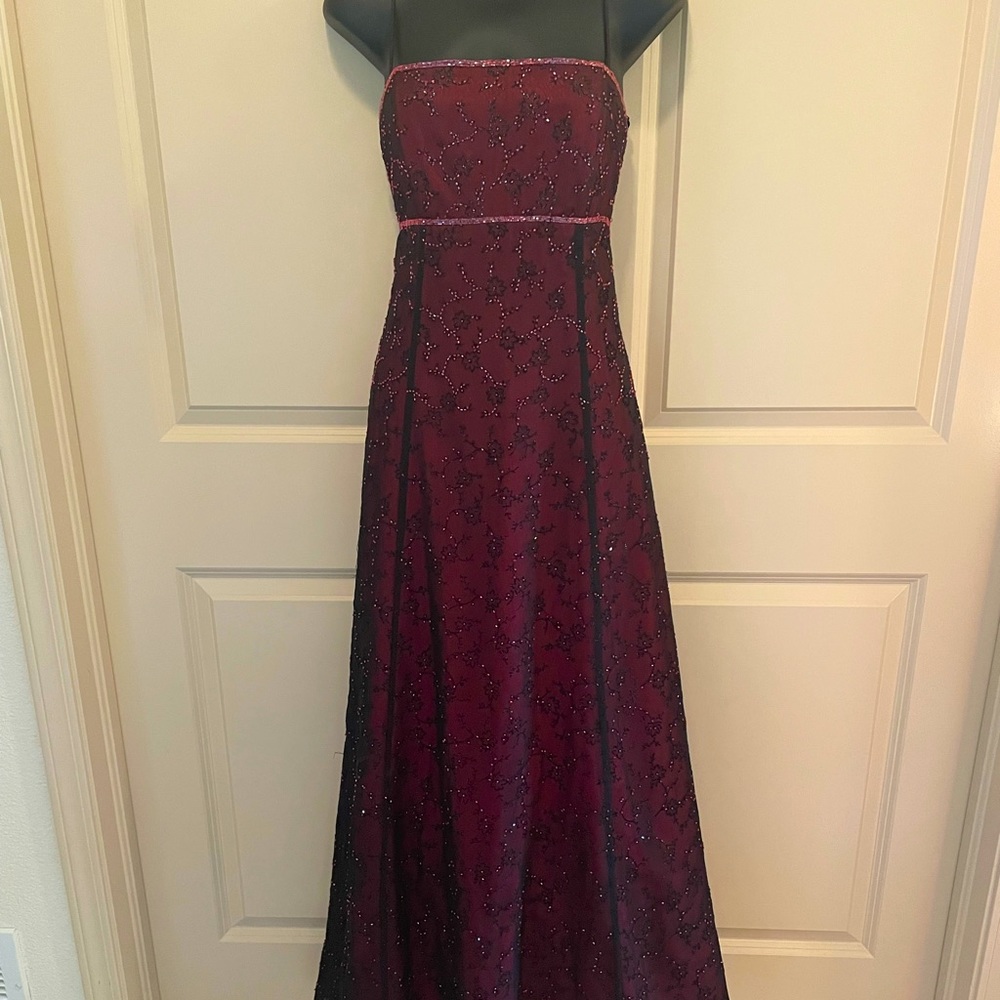 Floor length gown beautiful bead work, ties in back